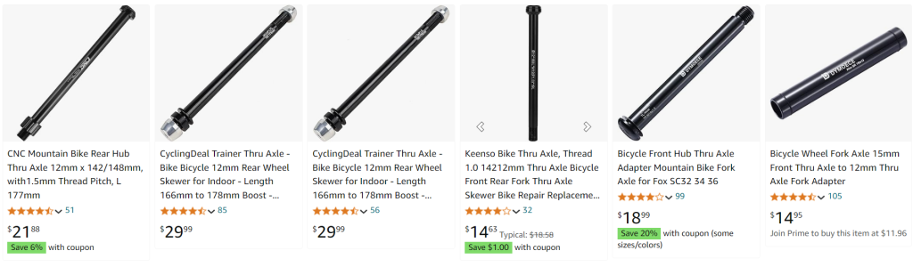 Thru-Axle vs. Quick Release : thru-axles are typically priced  from $15 to $30.